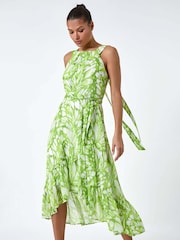 Roman Green Halter Neck Butterfly Print Dress - Image 2 of 5