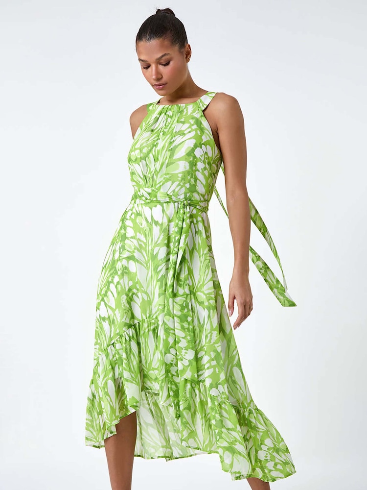 Roman Green Halter Neck Butterfly Print Dress - Image 2 of 5