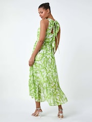 Roman Green Halter Neck Butterfly Print Dress - Image 3 of 5