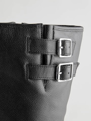 Black Leather Standard/Wide Fit Forever Comfort® Knee High Double Buckle Biker Boots - Image 9 of 10