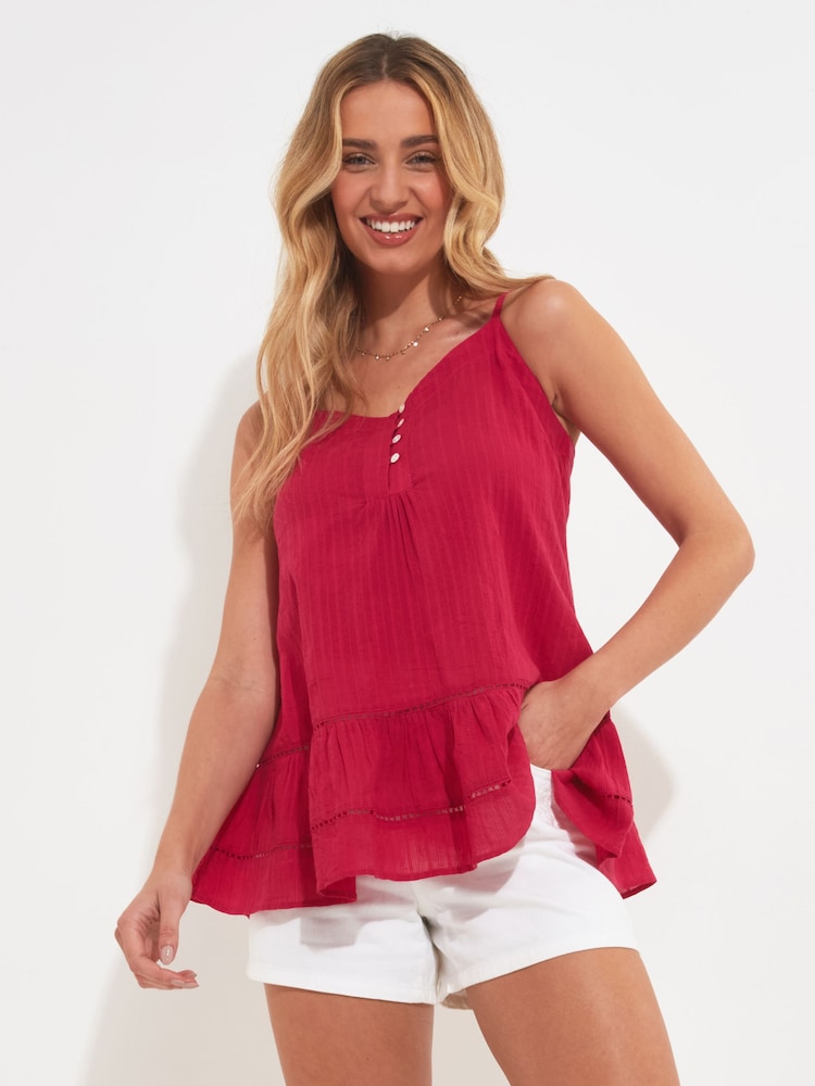 Joe Browns Pink Relaxed Ladder Lace 100% Cotton Cami - Image 1 of 5