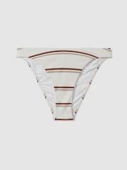 Reiss Cream/Brown Johanna Striped High Cut Bikini Bottoms - Image 2 of 5