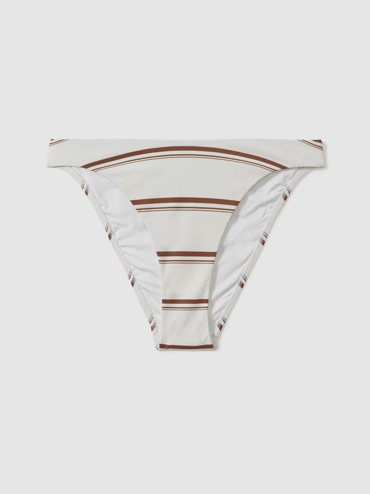 Reiss Cream/Brown Johanna Striped High Cut Bikini Bottoms - Image 2 of 5
