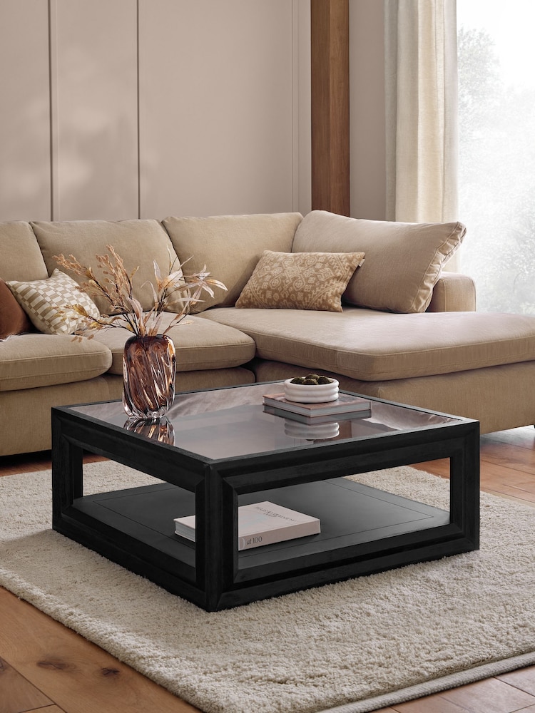 Black Ritz N Premium Mango Wood and Glass Large Coffee Table - Image 2 of 7