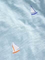 Boden Blue Embroidered Slubbed 100% Cotton Polo Shirt - Image 4 of 4