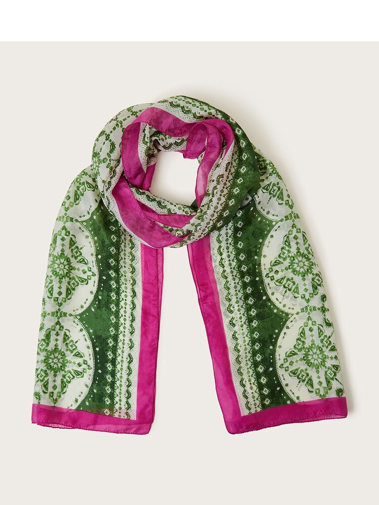 Monsoon Green Tile Print Silk Scarf - Image 1 of 3