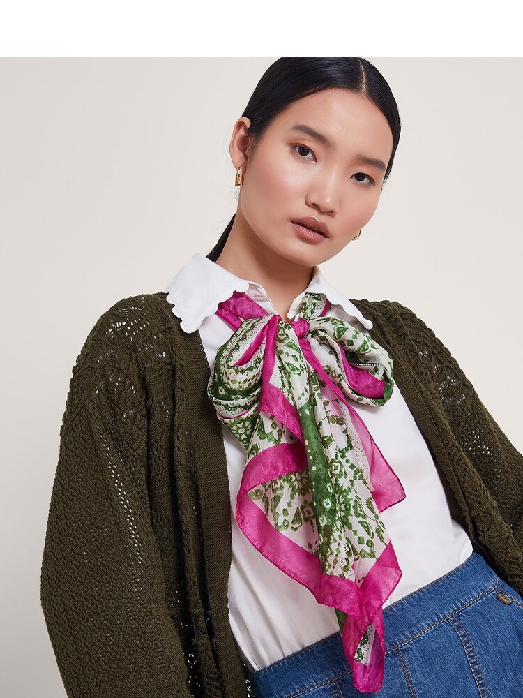 Monsoon Green Tile Print Silk Scarf - Image 3 of 3