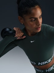 Nike Dark Green Pro Dri-FIT Cropped Long Sleeve Top - Image 2 of 5