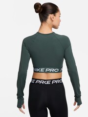 Nike Dark Green Pro Dri-FIT Cropped Long Sleeve Top - Image 4 of 5