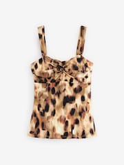 Brown Leopard Wide Strap Tummy Control Bandeau Tankini Top - Image 6 of 8