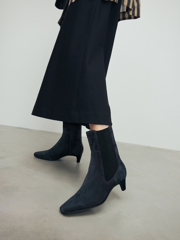 Navy Suede Standard/Wide Fit Forever Comfort® Chisel Toe Chelsea Ankle Boots - Image 1 of 4