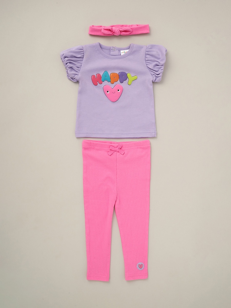 Lily & Jack Pink Print Top Leggings And Headband Outfit Set 3 Piece - Image 1 of 5