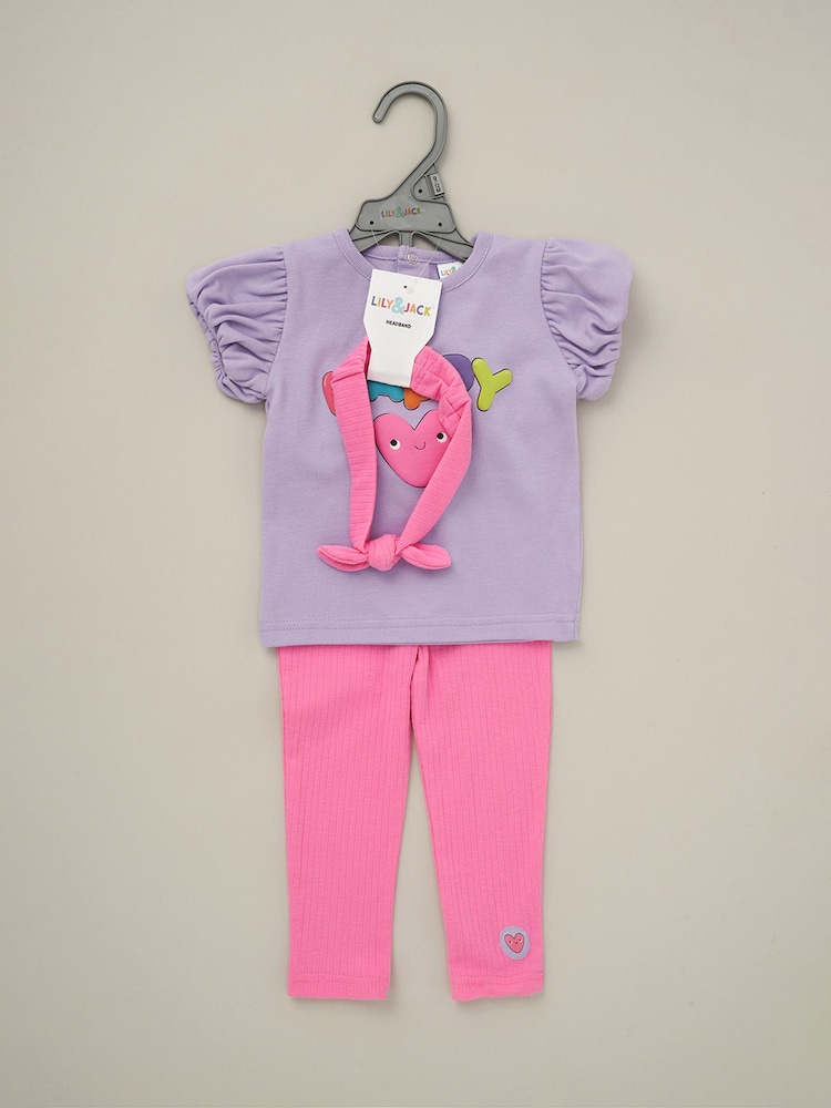 Lily & Jack Pink Print Top Leggings And Headband Outfit Set 3 Piece - Image 2 of 5