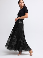 Black Sequin Maxi Skirt - Image 1 of 7