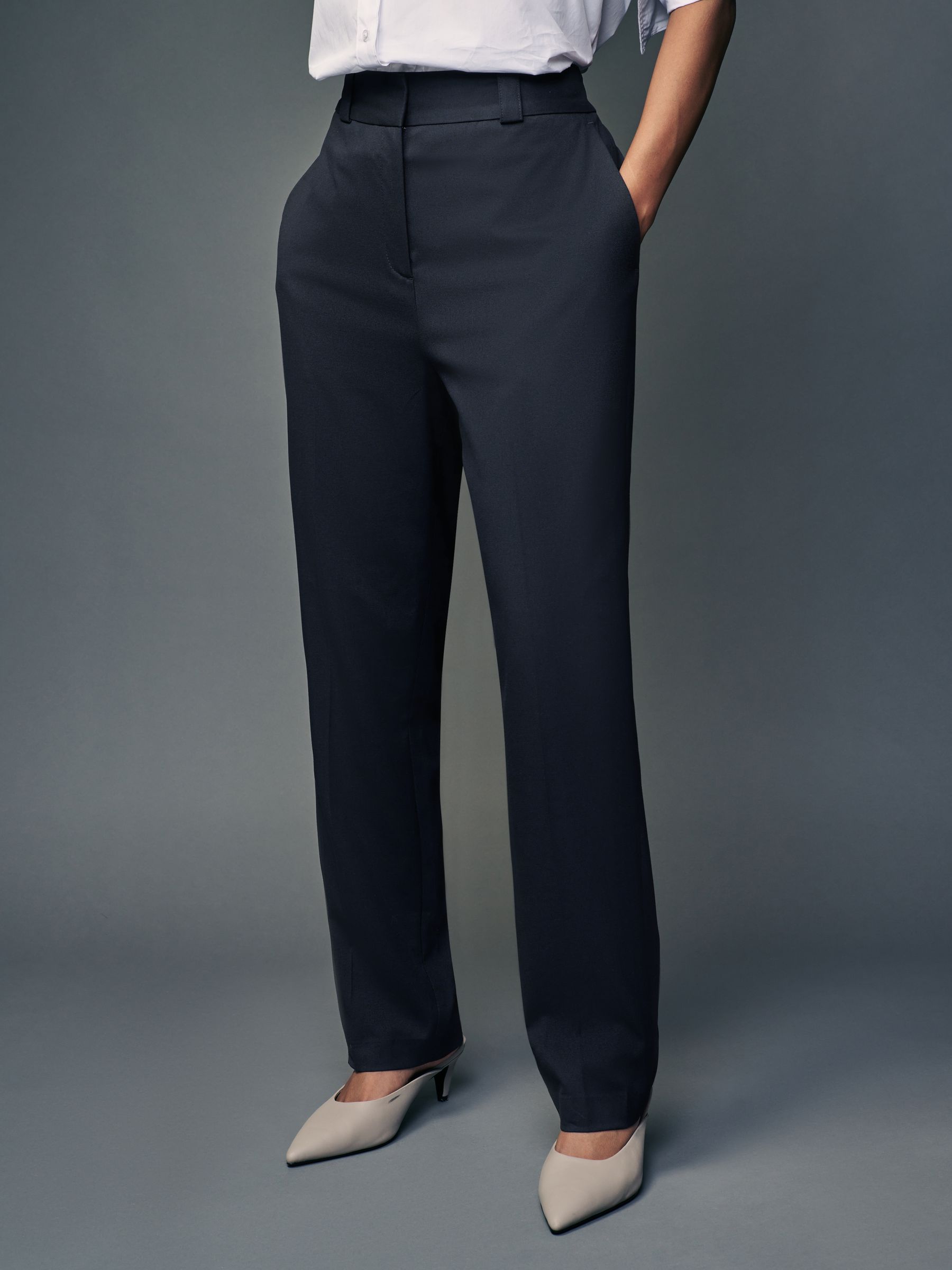 Navy Blue Trousers with Denim Front layer