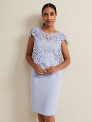 Phase Eight Blue Petite Daisy Lace Double Layer Dress - Image 1 of 7