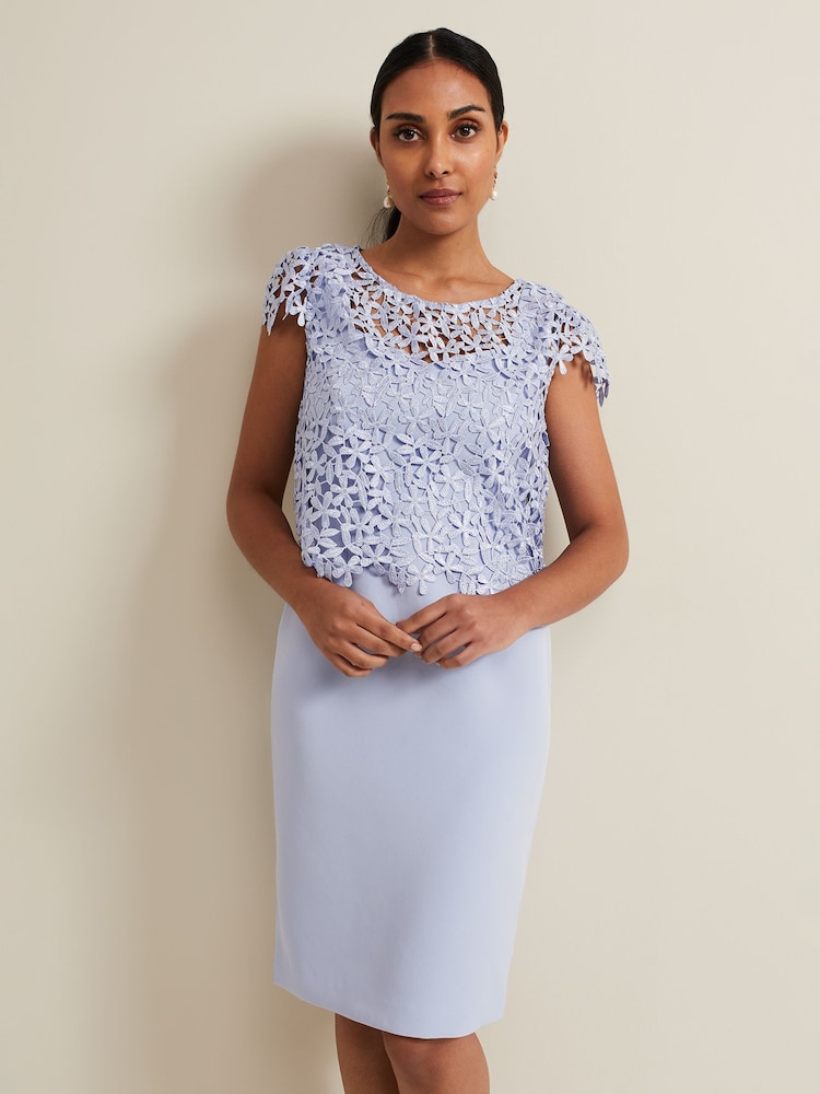 Phase Eight Blue Petite Daisy Lace Double Layer Dress - Image 1 of 7