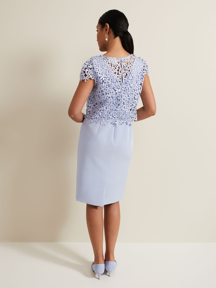 Phase Eight Blue Petite Daisy Lace Double Layer Dress - Image 2 of 7