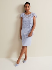 Phase Eight Blue Petite Daisy Lace Double Layer Dress - Image 3 of 7