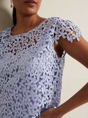 Phase Eight Blue Petite Daisy Lace Double Layer Dress - Image 5 of 7