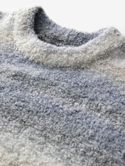Neutral/Grey Relaxed Fit Bouclé Texture Stripe Crew Jumper with Wool - Image 6 of 7
