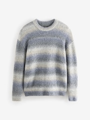 Neutral/Grey Relaxed Fit Bouclé Texture Stripe Crew Jumper with Wool - Image 7 of 7