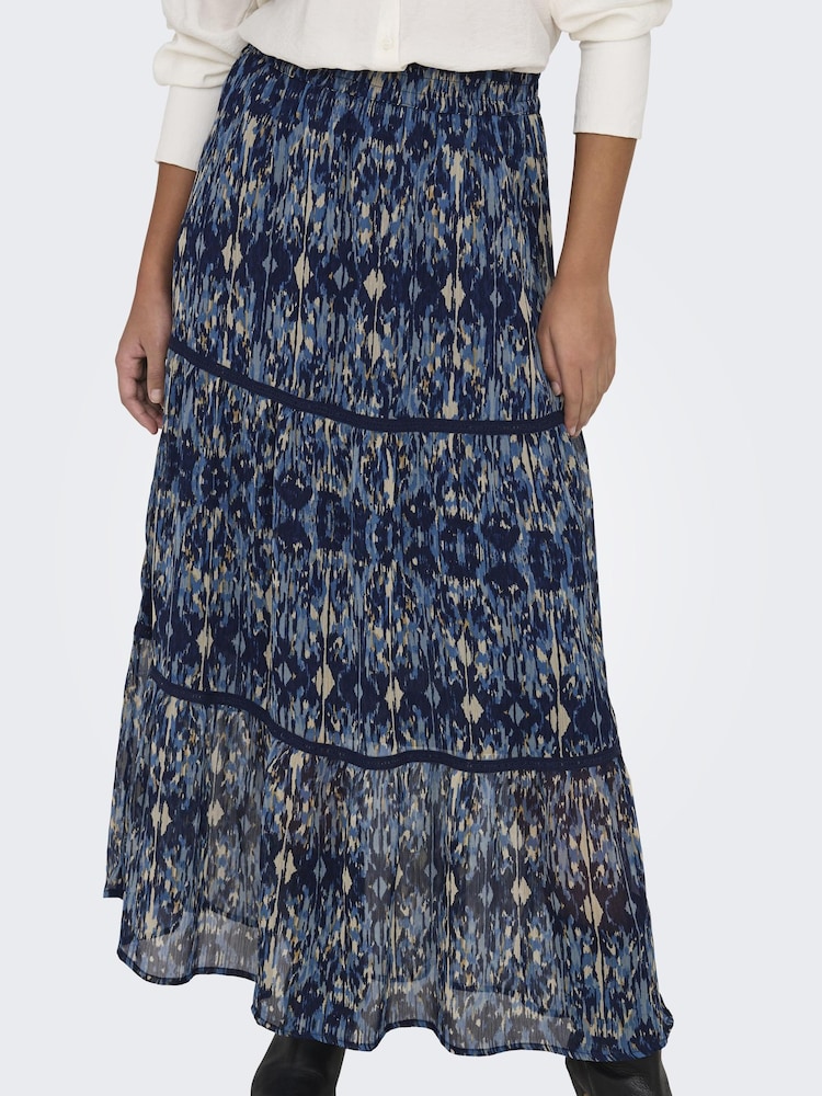 ONLY Blue Printed Tiered Maxi Skirt - Image 1 of 6 ONLY Blue Printed Tiered Maxi Skirt - Image 1 of 6