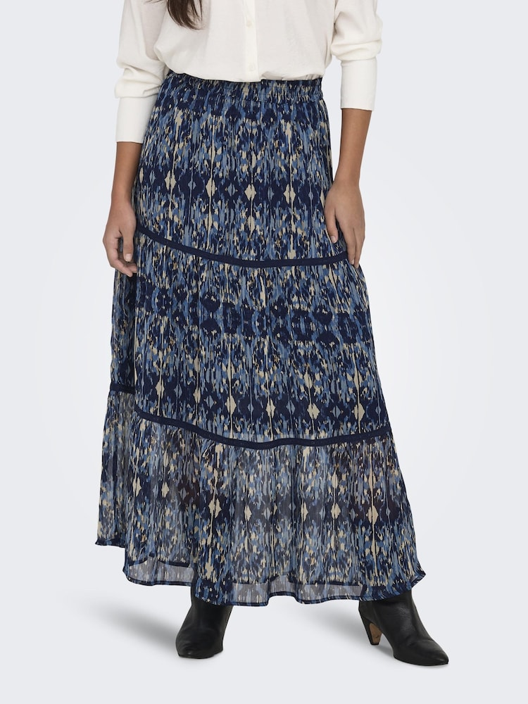 ONLY Blue Printed Tiered Maxi Skirt - Image 2 of 6 ONLY Blue Printed Tiered Maxi Skirt - Image 2 of 6