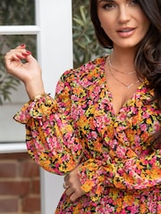 Pour Moi Orange Nico Frill Detail Chiffon Dress - Image 2 of 4