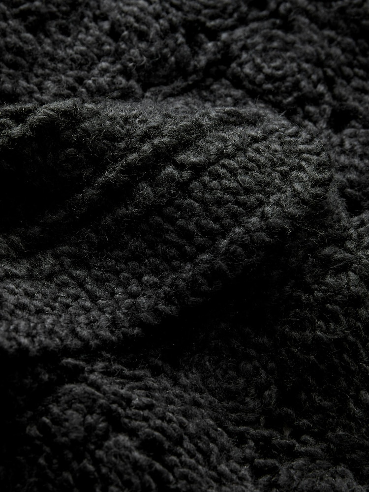 Black Crochet Knitted Button Through Cardigan - Image 7 of 7 Black Crochet Knitted Button Through Cardigan - Image 7 of 7