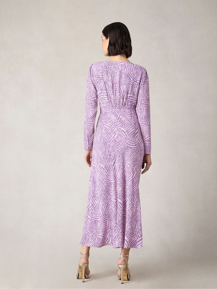 Ro&Zo Petite Purple Geo Print Ruched Front Midi Dress - Bild 2 von 5