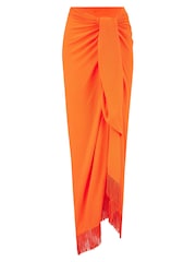 Pour Moi Orange Fringe Trim Crinkle Woven Multiway Sarong - Image 3 of 4