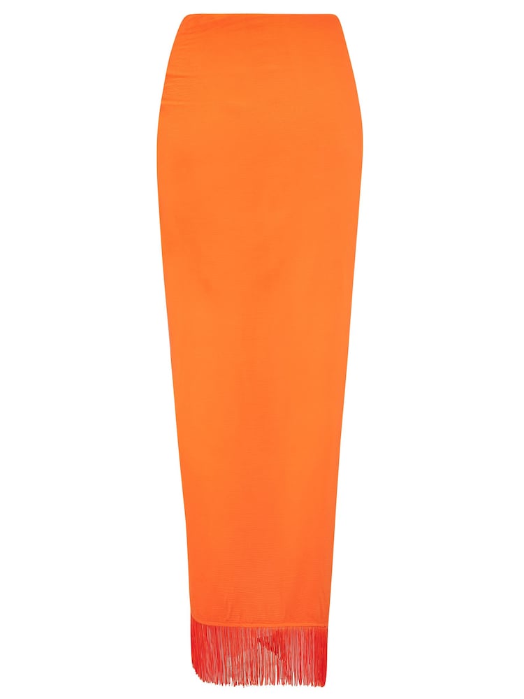 Pour Moi Orange Fringe Trim Crinkle Woven Multiway Sarong - Image 4 of 4