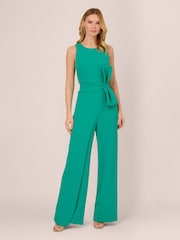 Adrianna Papell Wide Leg Green Bow Detail Jumpsuit - Image 1 of 7