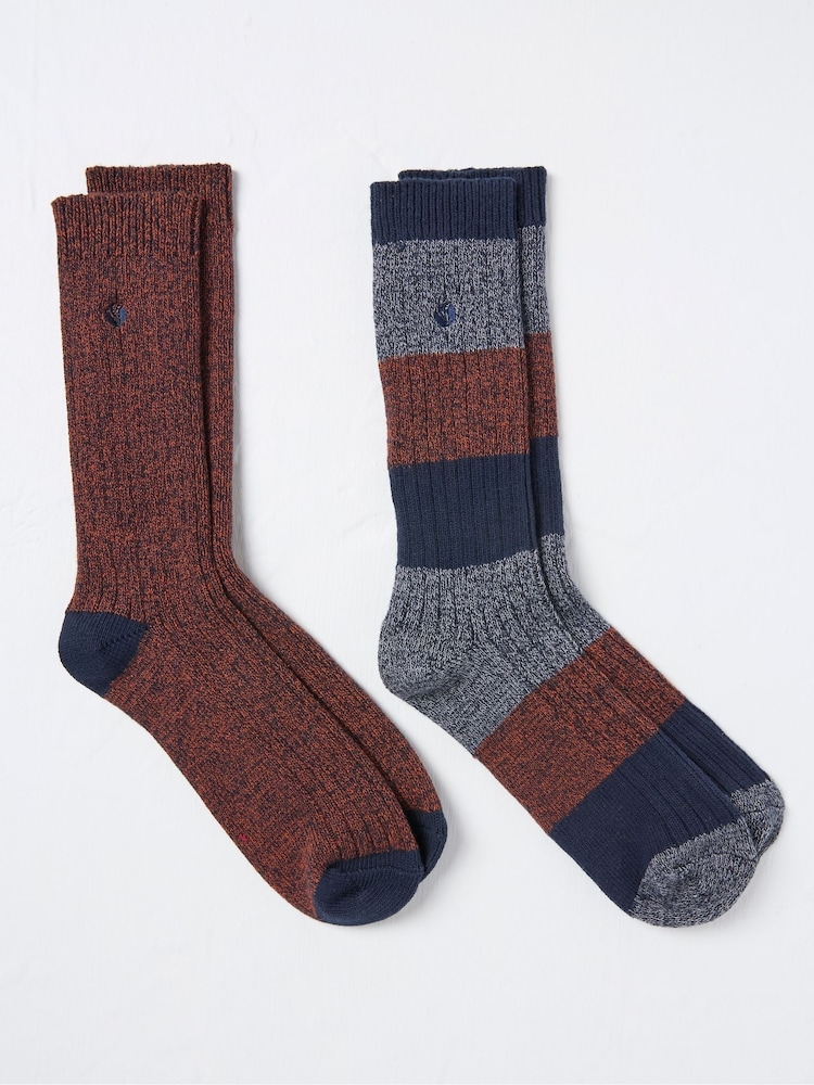 FatFace Nathan Blue Geo Socks 2 Pack - Image 1 of 2 FatFace Nathan Blue Geo Socks 2 Pack - Image 1 of 2