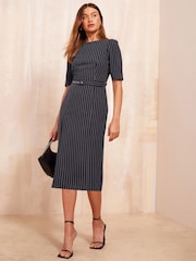 Friends Like These Navy Blue Boat Neck 3/4 Sleeve Tailored Dress - Image 1 of 1