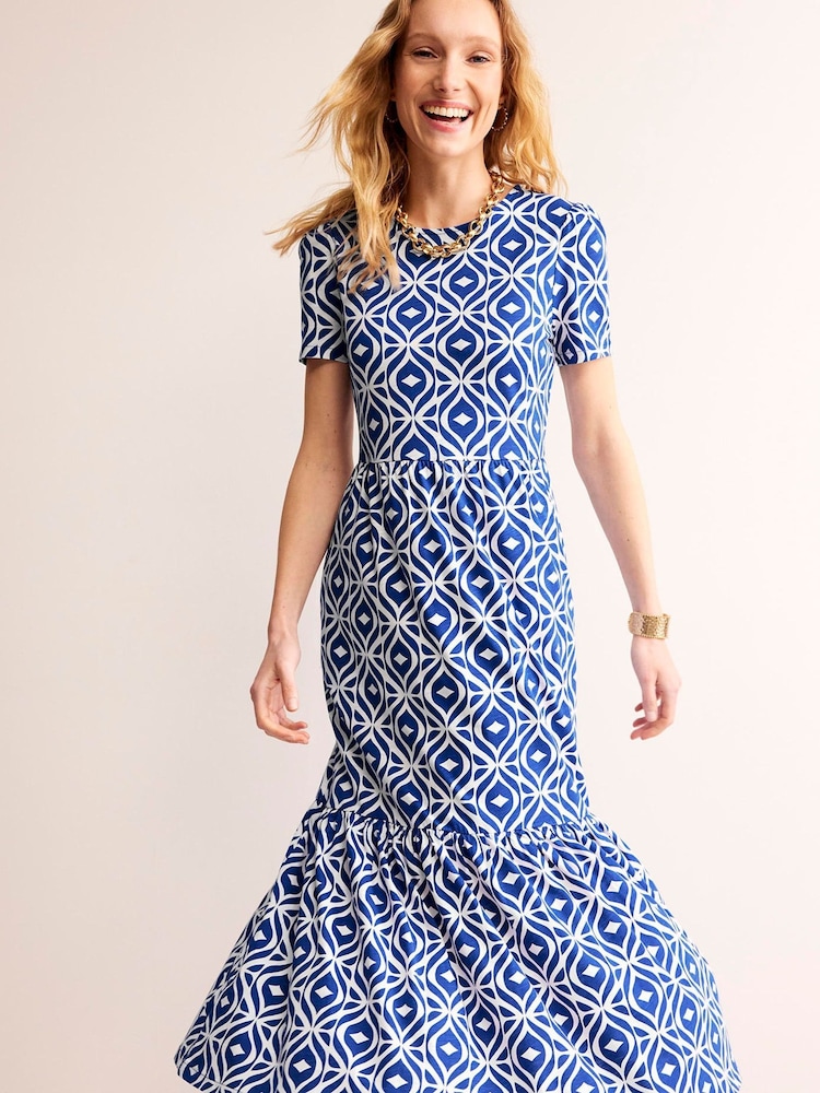 Boden Blue Emma Tiered Jersey Midi Dress - Image 2 of 6