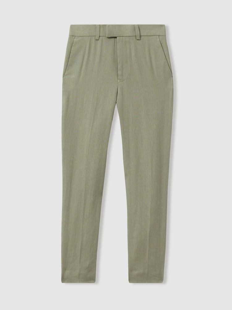Reiss Apple Kin Junior Slim Fit Linen Adjustable Trousers - Image 1 of 3