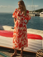Forever New Red Loren Puff Sleeves Midi Dress - Image 1 of 6
