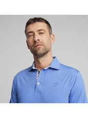 Puma x Arnold Palmer Blue Floral Trim Mens Polo Shirt - Image 4 of 6