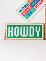 Oliver Bonas Green Howdy Appliqué Framed Wall Art - Image 1 of 4