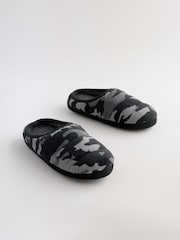Grey Camo Warm Lined Mule Slippers - Image 1 of 5