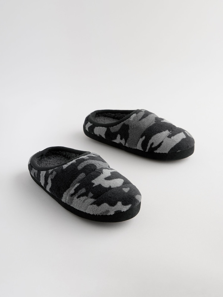 Grey Camo Warm Lined Mule Slippers - Image 1 of 5
