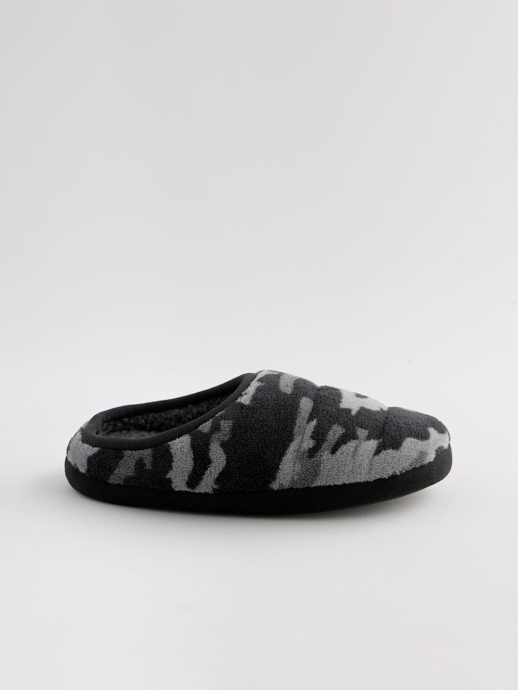 Grey Camo Warm Lined Mule Slippers - Image 2 of 5 Grey Camo Warm Lined Mule Slippers - Image 2 of 5