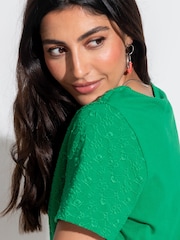 Pour Moi Green Niamh Broderie Jersey V-Neck 100% Cotton T-Shirt - Image 2 of 4