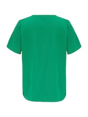 Pour Moi Green Niamh Broderie Jersey V-Neck 100% Cotton T-Shirt - Image 4 of 4