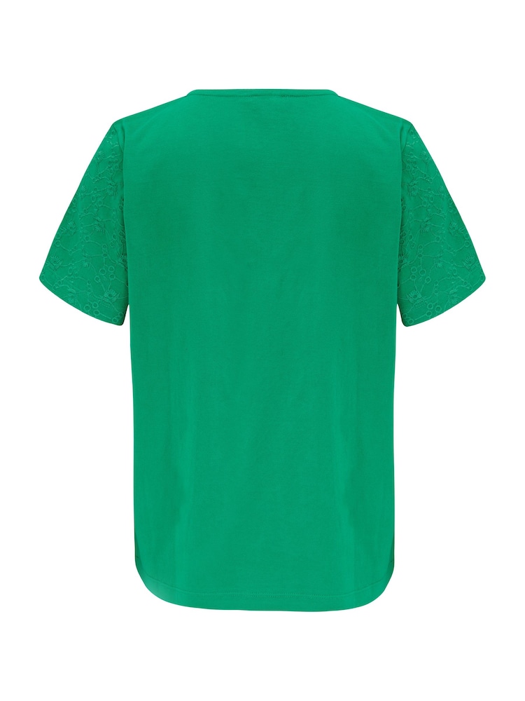 Pour Moi Green Niamh Broderie Jersey V-Neck 100% Cotton T-Shirt - Image 4 of 4