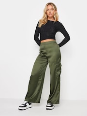 PixieGirl Petite Green Satin Cargo Trousers - Image 2 of 7