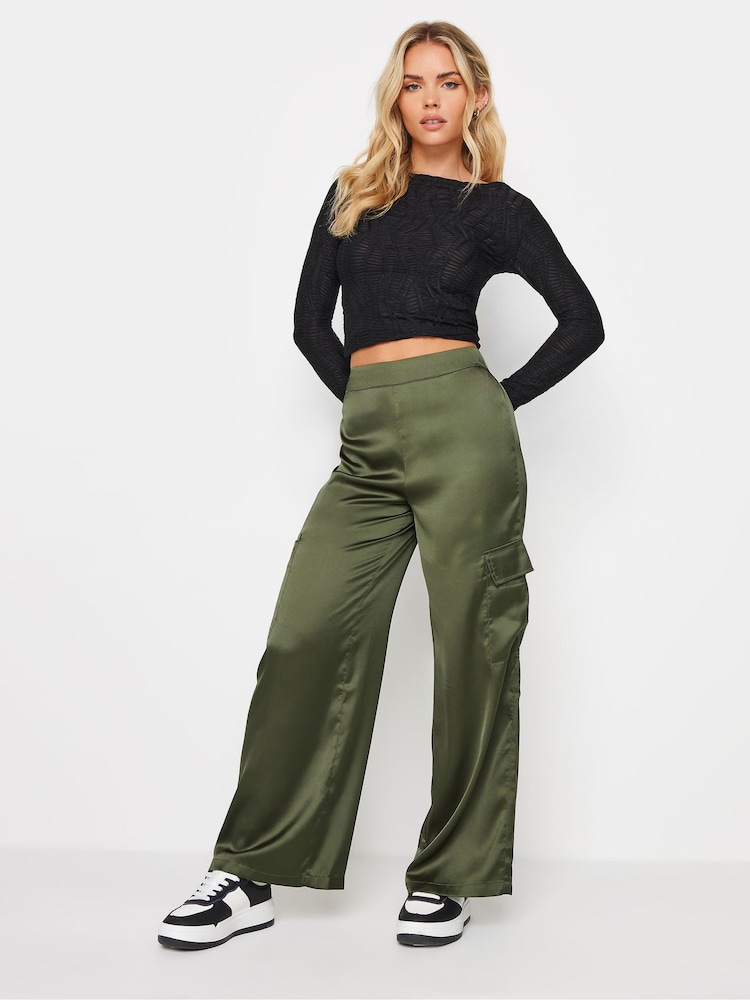 PixieGirl Petite Green Satin Cargo Trousers - Image 2 of 7