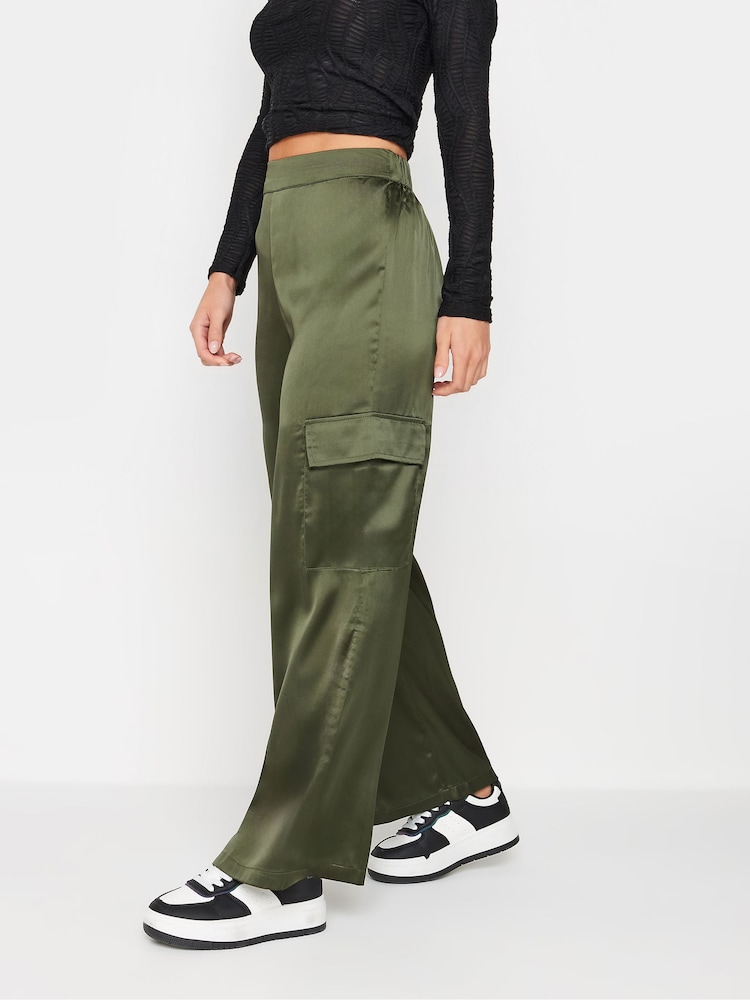 PixieGirl Petite Green Satin Cargo Trousers - Image 3 of 7